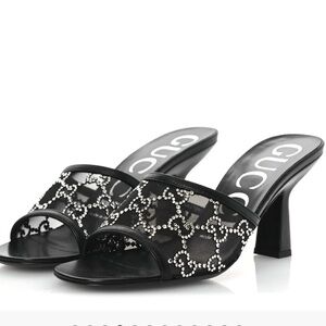 Gucci Black and Silver Rhinestone GG Women's Mules/ Sandal Heels